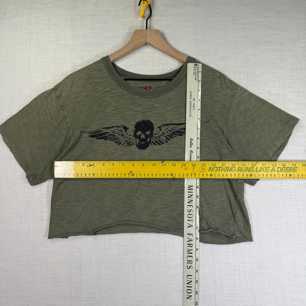 Rothco Skull Wings T- Shirt Crop Top Women S Grunge Biker Olive Green Distressed - Picture 5 of 6
